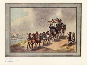 Coach and six horses with passengers and luggage on the roof بواسطة توماس رولاندسون