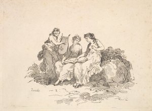 الانسجام - غناء حوريتين ، وآخر يلعب قيثارة ، 1784-88. بواسطة توماس رولاندسون