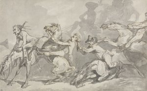 اصطدام الفرسان ، 1785-90 (قلم وحبر مع غسيل بني على ورق) بواسطة توماس رولاندسون