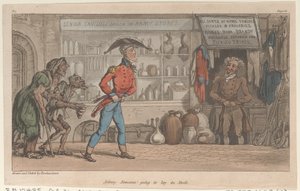 جوني نيوكوم سيضع في Stock ، من The Military Adventures of Johnny Newcome ، 1815. ، 1815. بواسطة توماس رولاندسون