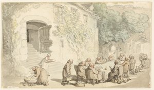 مطاعم الرهبان في الخارج (الوجه الأيمن)؛ شارع القرية (الظهر) بواسطة توماس رولاندسون