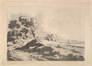 منظر طبيعي مفتوح مع ثلاثة فرسان في المسافة المتوسطة يتجهون إلى اليمين ، Windblo ... ، 1784-88. بواسطة توماس رولاندسون