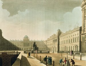 سومرست هاوس ، ستراند من المجلد الصغير الثالث لأكرمان في لندن ، تم نشره عام 1809 بواسطة توماس رولاندسون