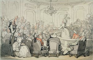 الحفلة الموسيقية ، من "مشاهد في باث" ، حوالي 1795-1800 (ألوان مائية وقلم وحبر على ورق مثبت على الحامل) بواسطة توماس رولاندسون