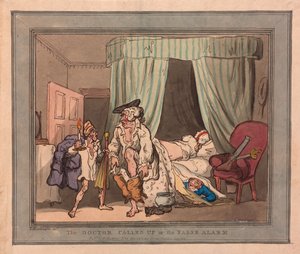 استدعاء الطبيب أو الإنذار الكاذب ، الحانة. 1786 (نقش ملون) بواسطة توماس رولاندسون