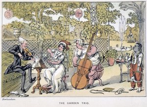 الطبيب يعزف على الكمان: "" The Garden Trio "" "- في" "جولات Doctor Syntax الثلاث: بحثًا عن العزاء الخلاب وزوجة" "لوليام كومب ، مريض. رولاندسون بواسطة توماس رولاندسون