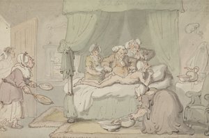 "الطبيب مصاب بكدمات شديدة لدرجة أن الحجامة تعتبر ضرورية" حوالي عام 1810 (ألوان مائية مع قلم وحبر على الورق) بواسطة توماس رولاندسون