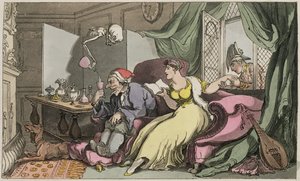 شهر العسل ، رسم توضيحي من "رقصة الموت الإنجليزية" ، الحانة. بواسطة R. Ackermann (نقش الألوان) بواسطة توماس رولاندسون