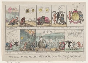 The Loves of the Fox and The Badger ، أو حفل زفاف التحالف. ، 7 يناير 1784 ، 7 يناير 1784. بواسطة توماس رولاندسون