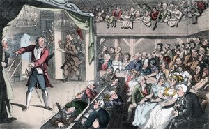 المسرح ، رسم توضيحي من "نائب ويكفيلد" بقلم أوليفر جولدسميث ، حانة. أكرمان ، 1817 (ألوان مائية يدوية) بواسطة توماس رولاندسون