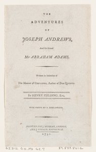 صفحة العنوان: مغامرات جوزيف أندروز وصديقه السيد أبراهام آدامز ، 1792. ، 1792. بواسطة توماس رولاندسون
