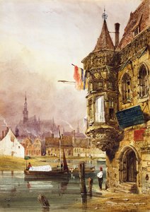 صورة بجانب مبنى ، جنت ، مع صنادل على نهر لي بعدها ، 1833 بواسطة توماس شوتر بويز
