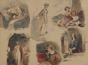 [بدون عنوان] (دراسات الشكل الستة) ، 1830s (حبر من الحديد الرمادي ومرحاض باللون البيج ، متوسط الوزن ، ورق قديم معتدل) (المستقيم) بواسطة توماس سولي