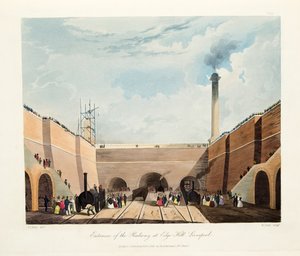 مدخل خط السكة الحديد في إيدج هيل ، ليفربول ، 1831 (نقش ملون باليد) بواسطة توماس تالبوت بيري