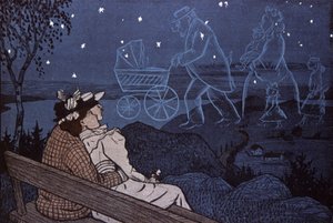 زوجان في الهواء الطلق ، وينظران إلى مستقبلهما في النجوم: الأطفال والعائلة. رسم توضيحي بواسطة Th.Th. هاين في: Simplicissimus ، ألمانيا بواسطة توماس ثيودور هاينه