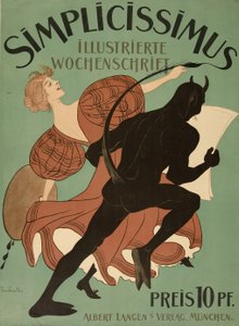 الغلاف الأمامي من "Simplicissimus Illustrated Weekly"، pub. 1896 (لون ليثو)