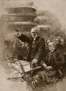 رئيس أساقفة كانتربري في المظاهرة في قاعة ألبرت الملكية ، 1893 ، رسم توضيحي من "تاريخ كاسيل المصور لإنجلترا" (صورة بني داكن)