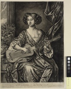 سيدة تعزف على الجيتار "مدام ديفيس" ؛ بعد لوحة السير بيتر ليلي المرسومة ، ج. 1674 ماري ديفيز في مجموعة إيرل برادفورد