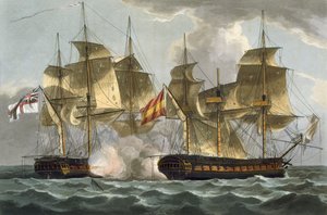 الاستيلاء على Mahonesa ، 13 أكتوبر 1796 ، نقشها توماس ساذرلاند لـ J. Jenkins &39;Naval Achievements&39; ، 1816 (نقش الألوان)