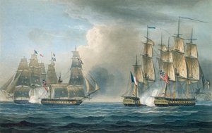 القبض على بومون بواسطة HMS Arethusa قبالة كوبا عام 1806 ، نقشها T. Sutherland من أجل "التسلسل الزمني البحري لبريطانيا العظمى" بقلم J. Ralfe ، نشر عام 1820
