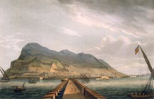منظر لجبل طارق ، نقش عليه توماس ساذرلاند لـ "الإنجازات البحرية" لجيه جينكينز ، 1816 (نقش الألوان)