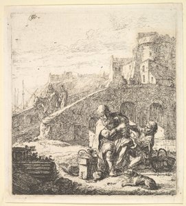 Lazarillo سرقة العنب من فقير فقير شحاذ ، القرن السابع عشر.