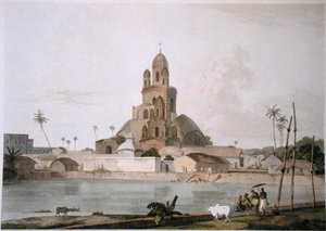 معبد جوفيندا رام ميتيشن ، كلكتا ، اللوحة V من "المشهد الشرقي" ، المنشور عام 1800 (مائي ملون) بواسطة توماس وويليام دانييل