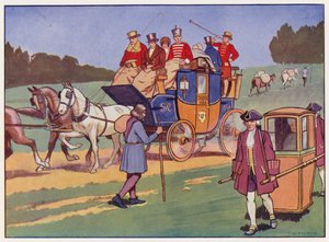 مدرب وأربعة ، كرسي سيدان ، وحزمة خيول (لون ليثو) بواسطة توماس وليام هولمز