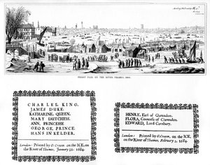معرض الصقيع على نهر التايمز ، وعينات الطباعة ، فبراير 1684 ، 1840
