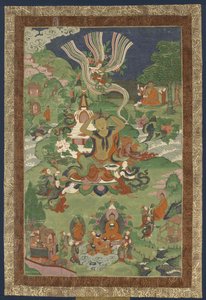 Thangka مع مشاهد من حياة بوذا ، النصف الثاني من القرن التاسع عشر .. بواسطة الثقافة التبتية.