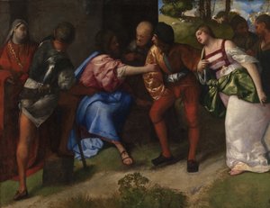 المسيح والزانية، ج.1508-10 (زيت على قماش) بواسطة تيتيان (1488-1576)