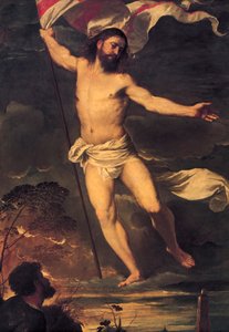 قيامة المسيح ، تفاصيل من اللوحة المركزية لـ Averoldi Altarpiece ، بواسطة تيزيانو فيسيليو (1488-1576) ، زيت على قماش ، 278 × 292 سم ، الكنيسة الجماعية للقديسين نازاريو وسلسو ، بريشيا