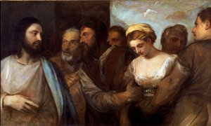 المسيح والمرأة الزانية (لوحة ، حوالي 1540) بواسطة تيزيانو فيتشيلي