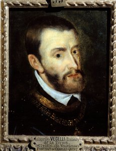 Portrait of Emperor Charles V (1500-1558) Painting by Augustine Quesnel (1595-1661) after Tiziano Vecellio known as Le Titian (1485-1576) 16th century. Chantilly, Musee Conde بواسطة تيتيان (1488-1576)