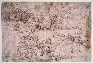 Study of landscape with sheep بواسطة تيتيان (1488-1576)