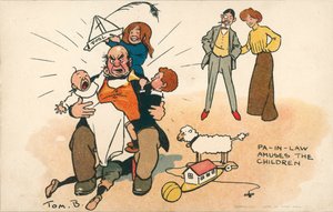 الجد الذي يعتني بالأطفال (طباعة حجرية ملونة)