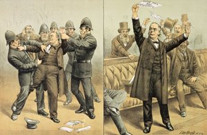 إقرار قانون بيل مائة صوت من "سانت" كارتون عرض مراجعة ستيفن ، 24 مارس 1888 بواسطة توم ميري