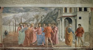 Tribute Money - Le paiment du tribut (The tribute) - فريسكو بواسطة Tommaso di ser Giovanni di Mone Cassai dit Masaccio (1401-1428) ، 254.5x598.3 سم بواسطة توماسو ماساتشيو