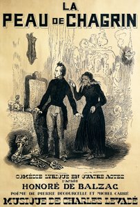 Poster for Le peau de chagrin, comic opera, libretto by Pierre Decourcelle and Michel Carre, music by Charles Levade, from novel by Honore De Balzac, Drawing by Tony Johannot