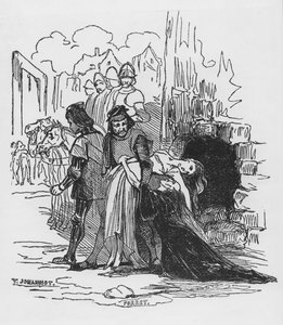 جنود يسحبون سجينة ، مثال على "أحدب نوتردام" بقلم فيكتور هوغو (1802-85) (صورة مطبوعة)