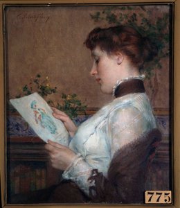 الصورة امرأة معجبة بالرسم. لوحة توني روبرت فلوري (1837-1912) أورليانز القرن التاسع عشر ، متحف الفنون الجميلة