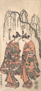 عشاق صغار تحت صفصاف متدلي ، أيديهم مشدودة ورؤوسهم منحنية ، 1754. بواسطة توري كيوهيرو