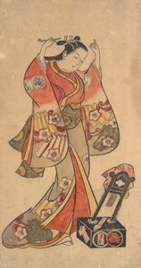 صورة لسانجو كانتارو في دور ياويا أوشيشي الأنثوي في مسرحية Fuji no ...، ca. 1730-40. بواسطة توري كيوماسو الثاني