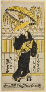 الممثل Segawa Kikunojo I في دور Utabikuni في مسرحية "Fuji Miru Sato Sakae Soga" (؟) ، تم عرضها في مسرح Ichimura في الشهر الأول ، 1742 بواسطة Torii Kiyomasu II