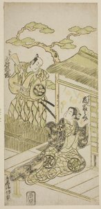 الممثلان Ichimura Kamezo I في دور Yosaku و Arashi Tominosuke I في دور Koman بواسطة Torii Kiyomasu II