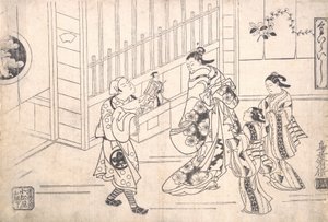 الممثل Ichimura Takenojo VIII in the Role of a Puppetter، show Puppets to a Cour ...، ca. 1715.