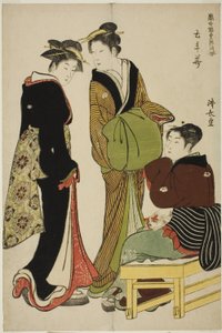 زهور منطقة Doteshita (Dotebana) ، من سلسلة "مجموعة من الجمال المعاصر لأحياء المتعة (Tosei yuri bijin awase)" بواسطة توري كيوناجا