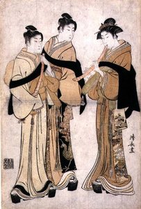 العزف على Shakuhachi ، حوالي 1782 (طباعة خشبية مع نقش أعمى) بواسطة توري كيوناجا