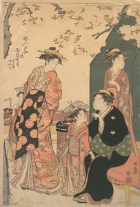 صورة للمحظية نيوتيرو من أوجيا ، مع اثنين من المرافقين لها ناميجي وآو ... ، كاليفورنيا. 1785. بواسطة توري كيوناجا