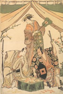 مشهد من الدراما Oakinai Hiru-ga-Koshima ، 1784-85. بواسطة توري كيوناجا